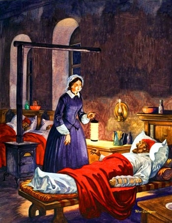 Florence Nightingale taking care of a wounded soldier.