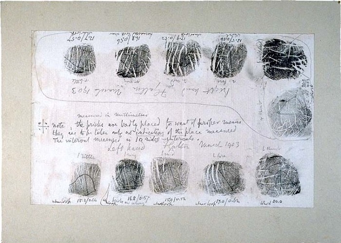 Thumbprints from Francis Galton’s Finger Prints, 1892.