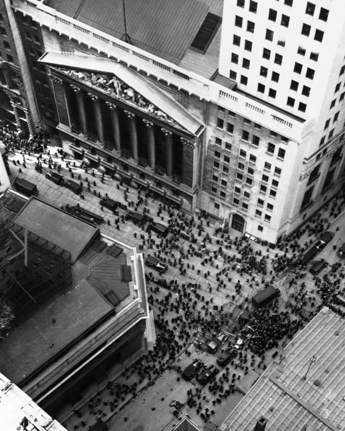 The New York Stock Exchange street during the crash in 1929 Great Depression.