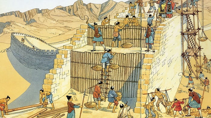 Construction of the Great Wall of China.