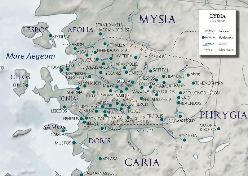 The map of Ionia and Lydia around 50 AD.