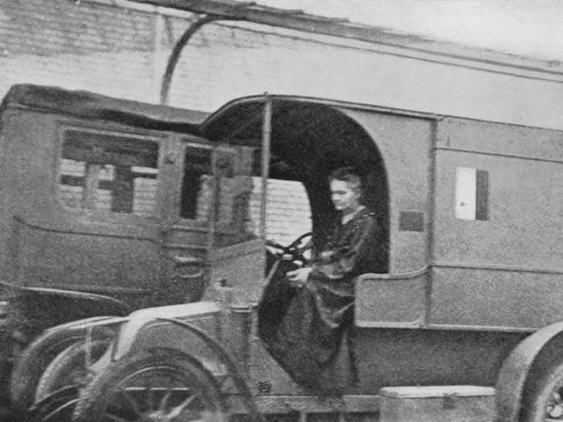 Marie Curie while driving an ambulance in the First World War.