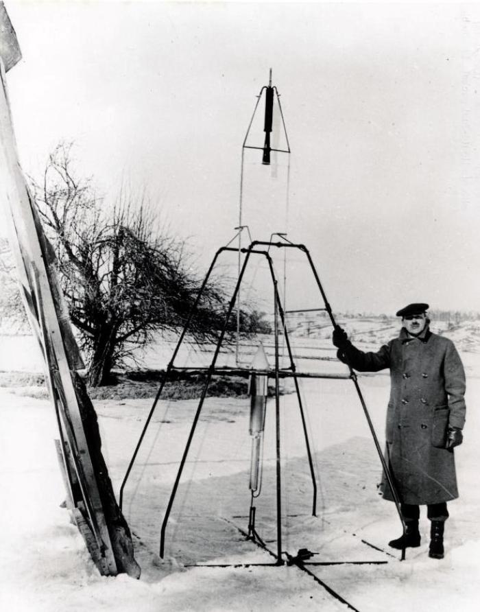 Robert H. Goddard launched his first rocket in 1926. In 1937, he designed a more advanced one.