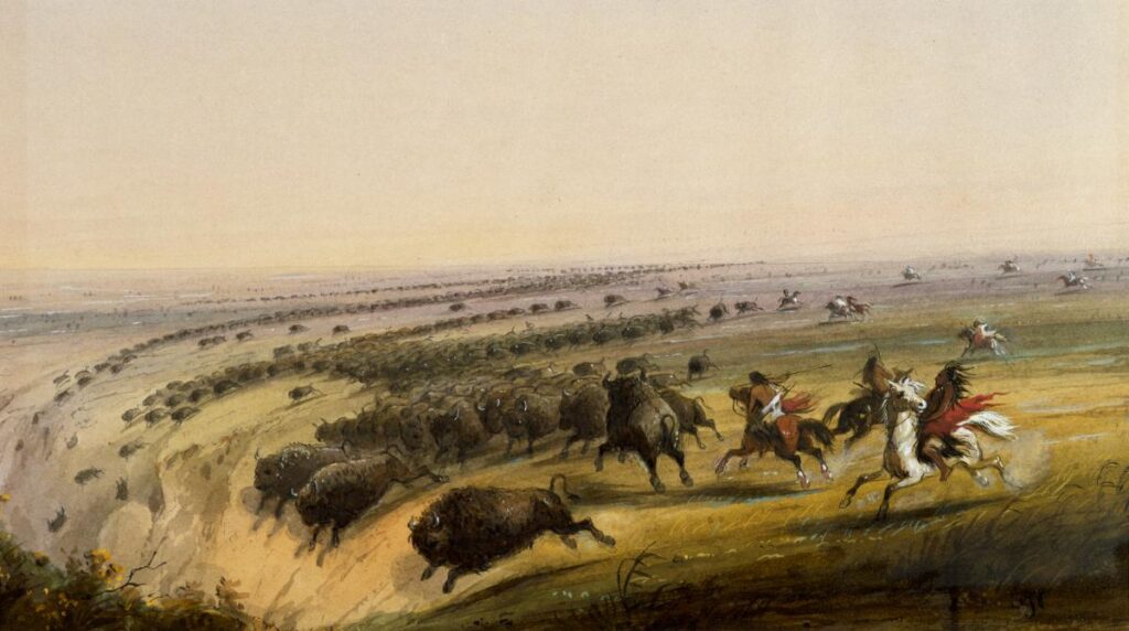 Alfred Jacob Miller (1810-1874), Hunting Buffalo. (Image: Wikimedia Commons)