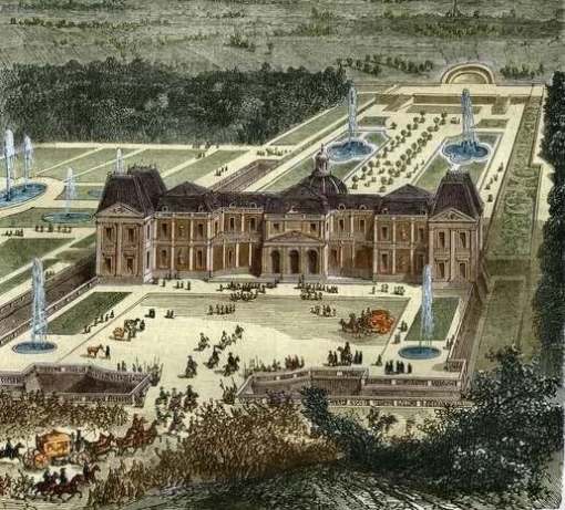 Engraving showing Nicolas Fouquet's Vaux-le-Vicomte chateau, which he owned as Louis XIV's financial administrator.