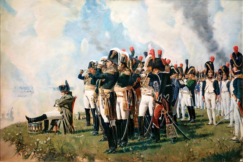 Napoleon and his staff at Borodino. French invasion of Russia, 1812: Napoleon's Russian campaign.