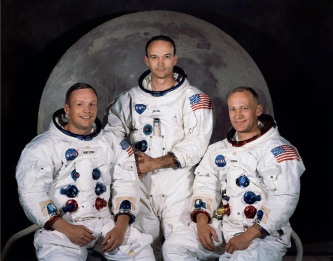 Apollo 11 crew Neil Armstrong (left), Edwin "Buzz" Aldrin (right) and Michael Collins