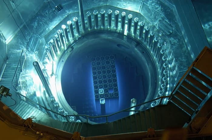 The blue glow in the reactor core.