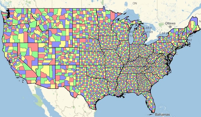 united states of america map in four-color theorem