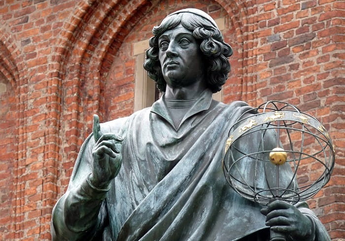 The statue of Copernicus, erected in 1853 and located in the astronomer’s birth city of Torun, shows the astronomer holding the armillary sphere (the celestial sphere contains the ecliptic).