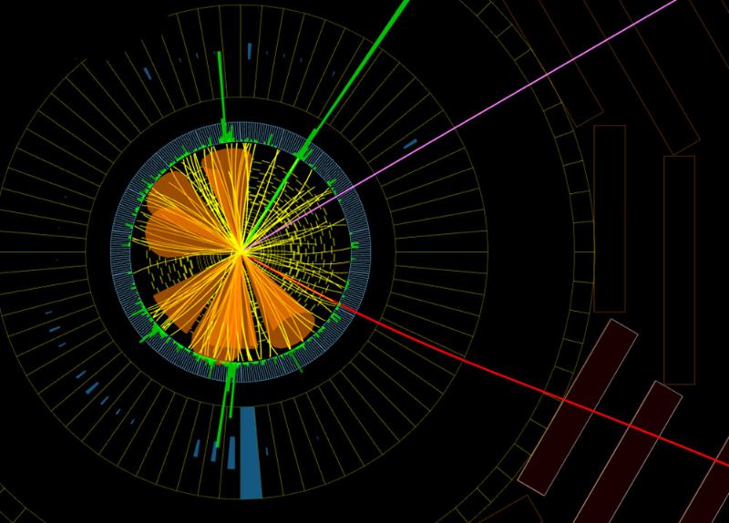 Particle traces of a ttH event, or the interaction of a top quark and the Higgs boson. (Image: CERN)