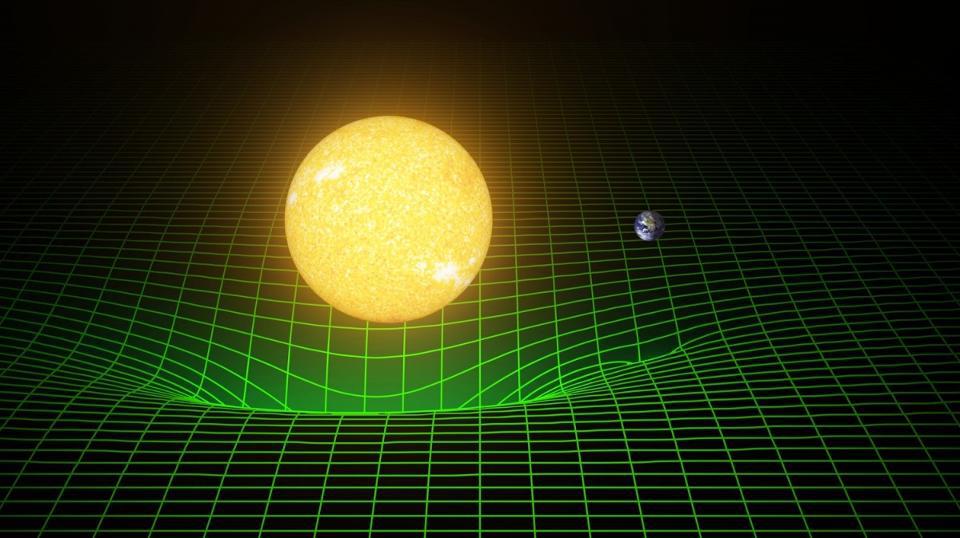 In General Relativity, the bending of space-time by mass is what causes the force of gravity. (Image: Ligo/T. Pil)