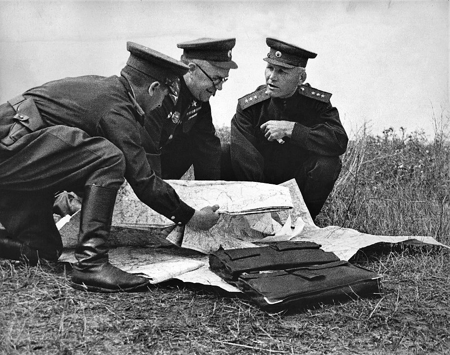 Zhukov with Ivan Konev, commander of the Steppe Front, during the Battle of Kursk.