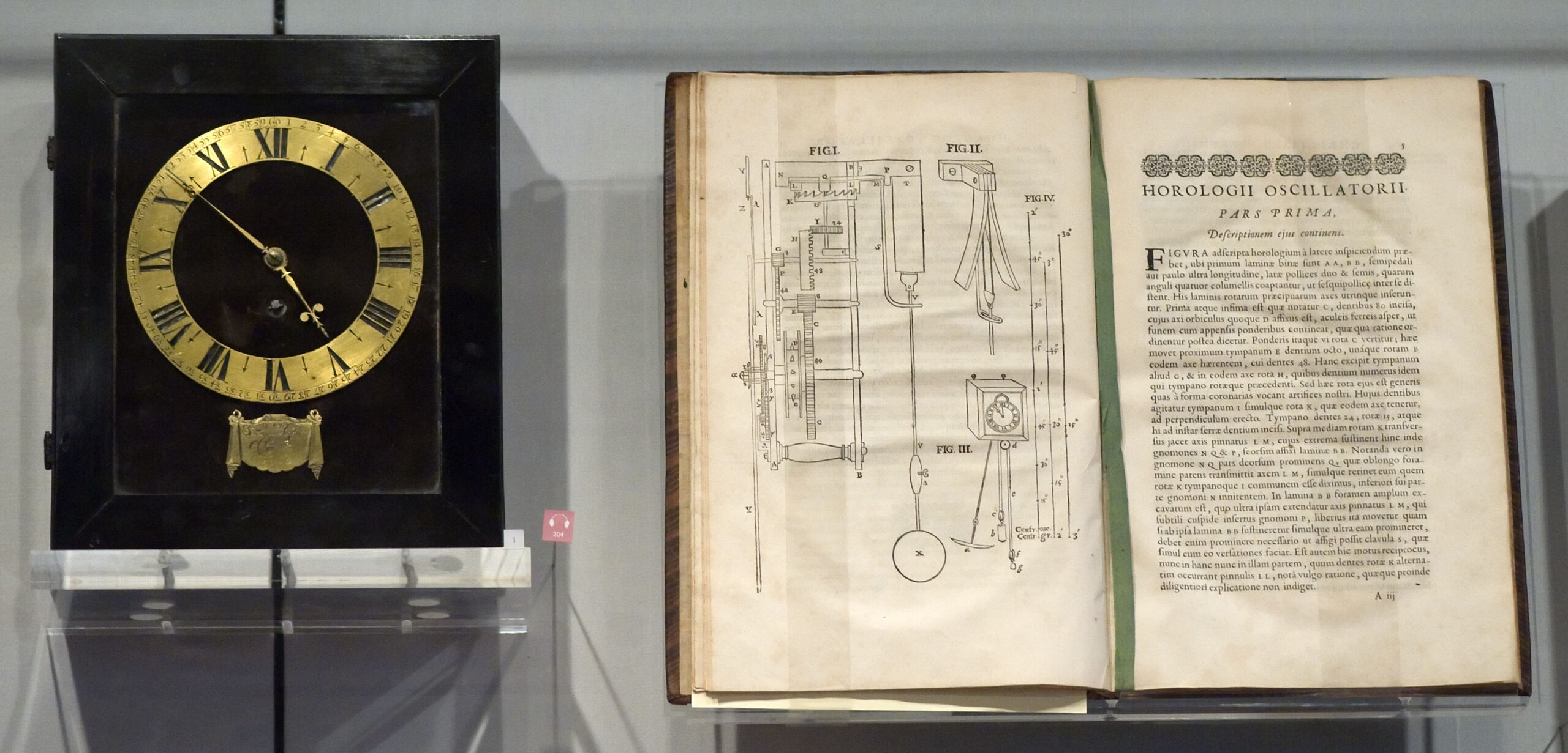 Christiaan Huygens constructed one of the earliest pendulum clocks, and his book on the pendulum, Horologium Oscillatorium, published in 1673, is on display in the Museum Boerhaave in Leiden, Netherlands.