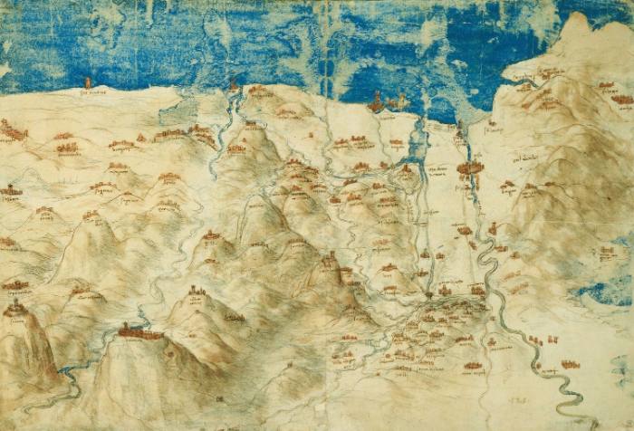 The map of the Tuscan shore in the year 1515 by da Vinci.
