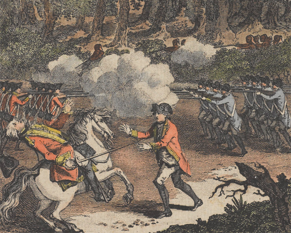 The death of General Braddock at the Battle of Monongahela, 1755. Image: NAM