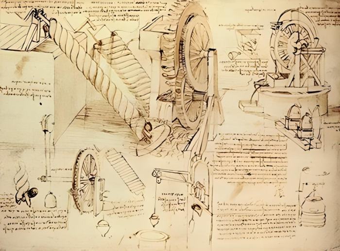 Leonardo da Vinci's sketch for a water wheel, 1480–82