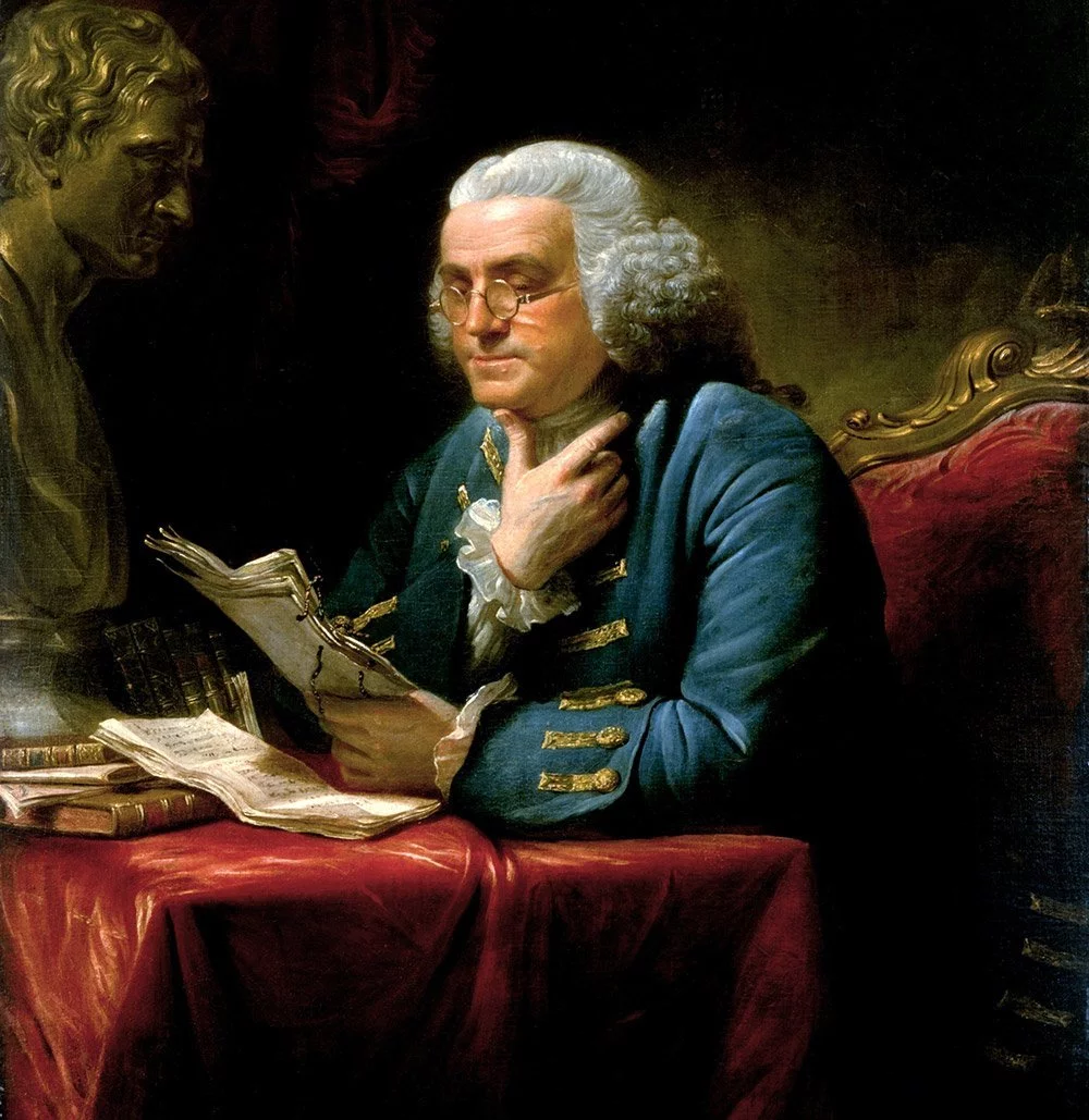 Benjamin Franklin in London, a 1767 portrait by David Martin of the time.