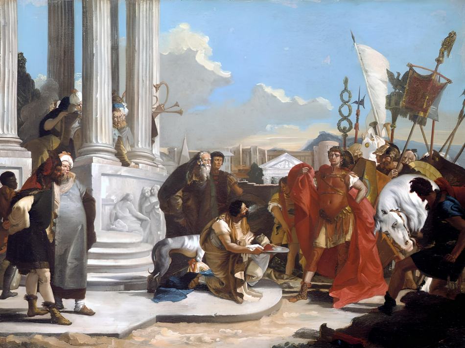 Caesar contemplating the head of Pompey, by Giovanni Battista Tiepolo, 1750.