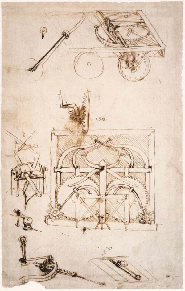 Da Vinci's design for a car, a self-propelled cart.