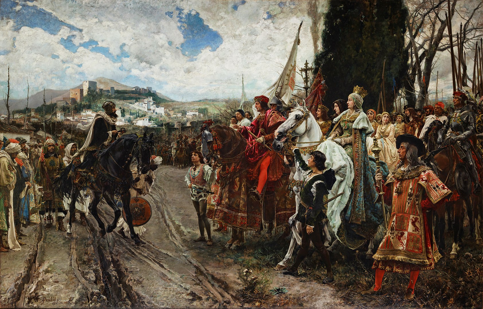 The Capitulation of Granada by Francisco Pradilla Ortiz, 1882: Muhammad XII surrenders to Ferdinand and Isabella