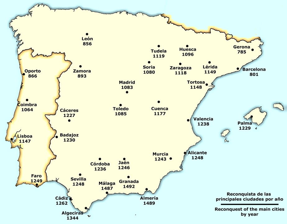 Reconquista of the main towns (per year).