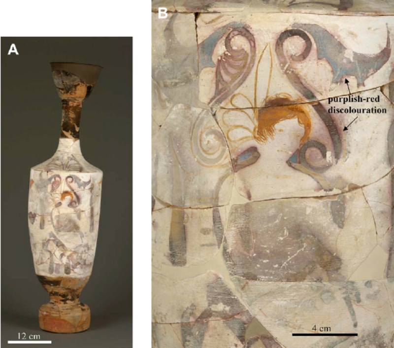 The lekythos, a Greek vessel dating back about 2,500 years, was examined using X-ray diffraction. Archaeometry