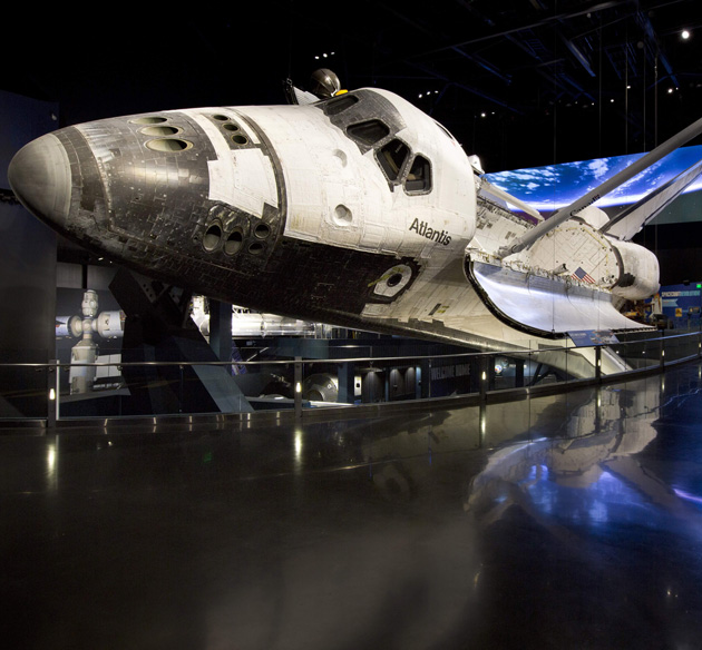 The Kennedy Space Center Visitor Complex exhibits the shuttle Atlantis that flew between 1985 and 2011.