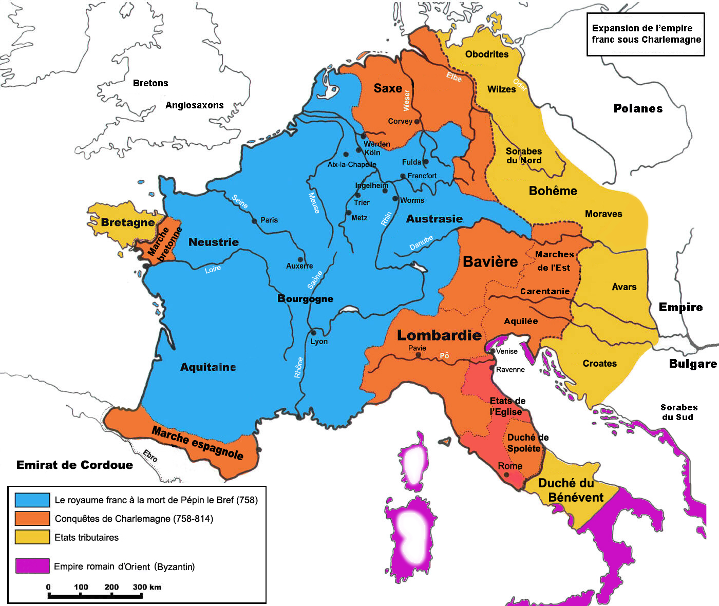 Extension of the Carolingian Empire under Charlemagne.