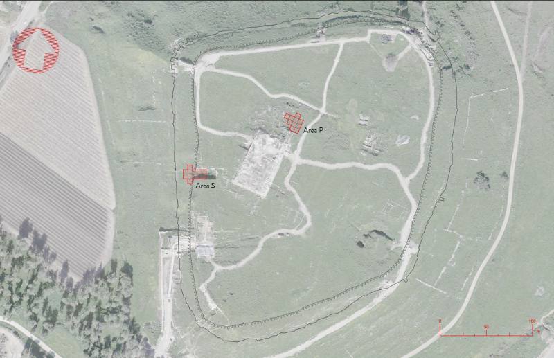 The map of Lachish, with the excavation areas.