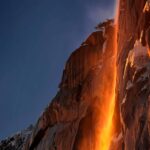 Yosemite Firefall Flowing fire in the Horsetail Fall on El Capitan