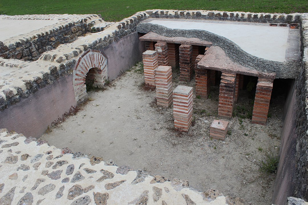 Hypocaust under the floor in a Roman villa in Vieux-la-Romaine, near Caen, France