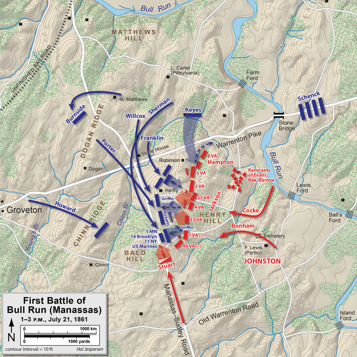 Attacks on Henry House Hill, 1–3 p.m. The First Battle of Bull Run.