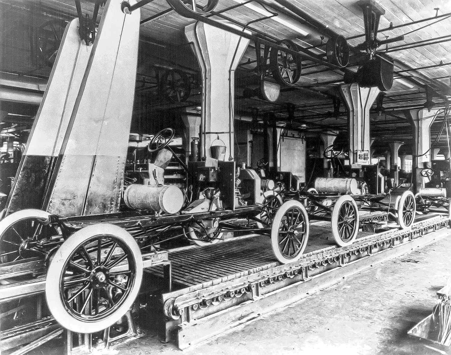 Assembly line at the Ford Motor Company's Highland Park plant for the model t cars