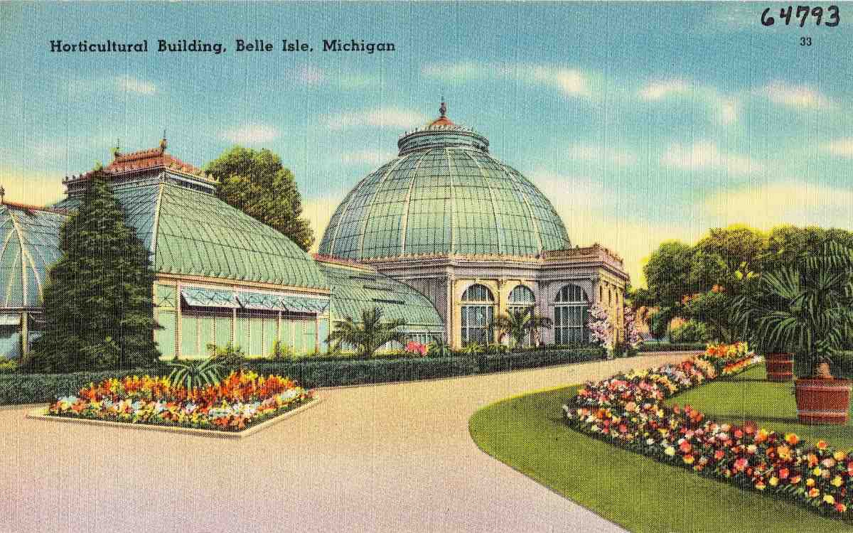 Belle Isle Conservatory in Detroit, designed by George D. Mason and Albert Kahn.