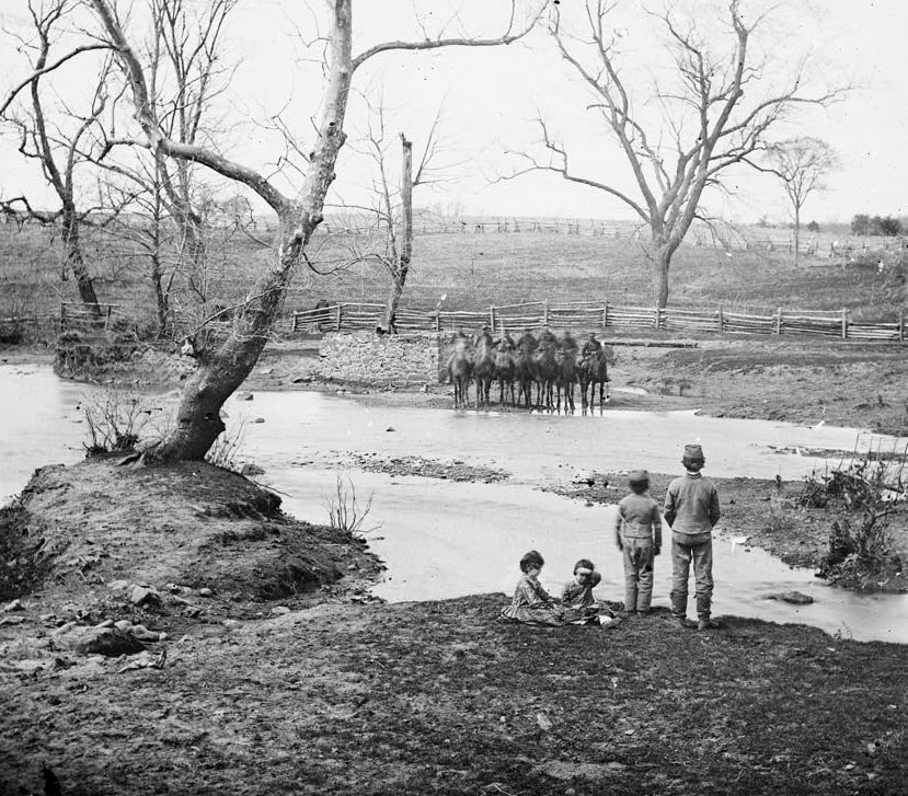 U.S. cavalry at Sudley Spring Ford. The First Battle of Bull Run.