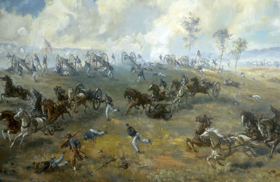 Capture of Ricketts' Battery, painting by Sidney E. King, National Park Service. The First Battle of Bull Run.