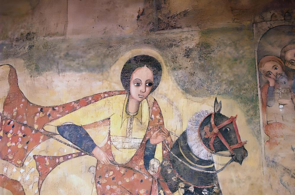 From a chapel in Lalibela, Ethiopia, a portrait of the Queen of Sheba, painted in the 17th century AD.