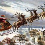 Santa sleigh flying reindeer