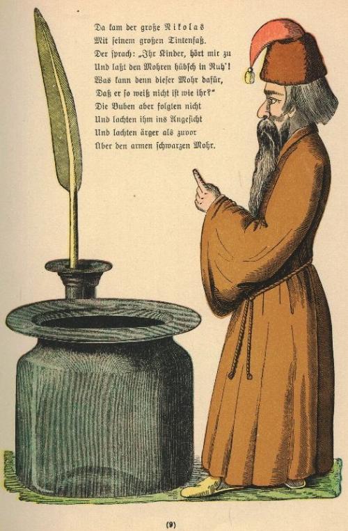 Nikolas, just before he drowns three little boys in his inkwell, 1917. Struwwelpeter