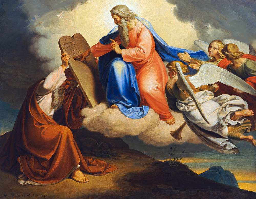 On two tablets of stone, God outlines the Ten Commandments for Moses to read on Mount Sinai. (Painting by Joseph von Führich)