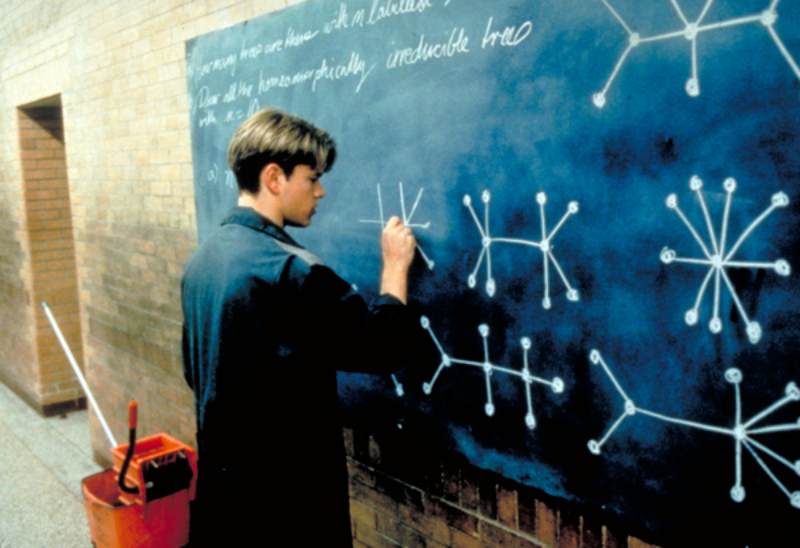 A scene from the Good Will Hunting movie with a character inspired from George Dantzig, 