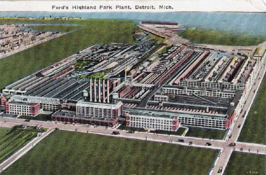 The Highland Park Ford Plant of the Ford Motor Company designed by Albert Kahn. 