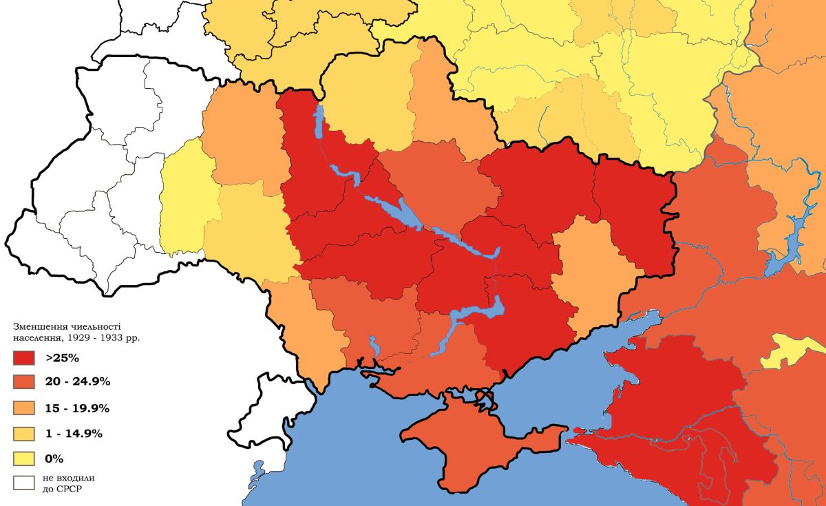 Loss of life in southern Russia and the Ukraine between 1929 and 1933. The USSR did not include the white areas at the time.