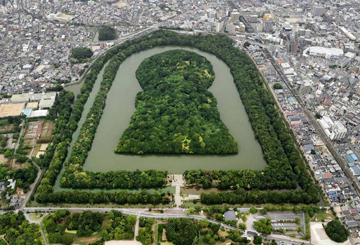 The Nintoku mausoleum in Sakai, Osaka prefecture, Japan, part of the Mozu-Furuichi group of ancient burial sites known as kofun.