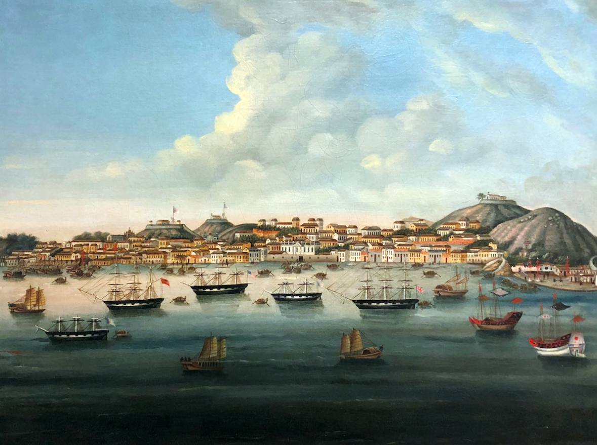 In this artwork from the 19th century, we see Portuguese Macao, a province of the Portuguese Empire until 1999.