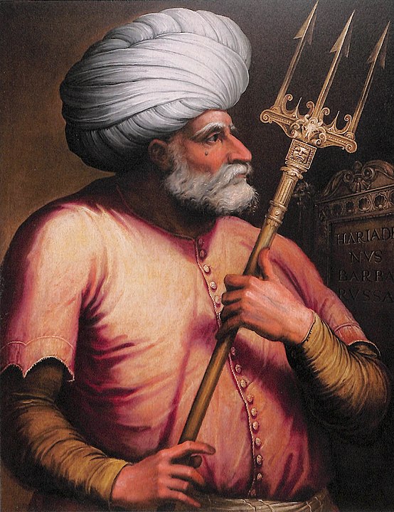 Western depiction of Hayreddin Barbarossa. His trident is meant as an allegory of sea-power.
