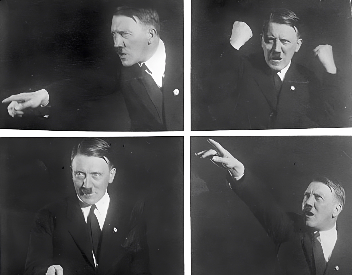 Interesting speech poses of the leader of the National Socialist Workers' Party, Adolf Hitler.