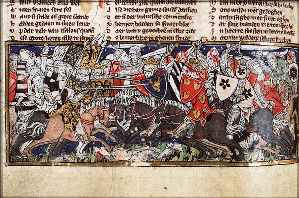 Battle of the Catalaunian Plains, from Jacob van Maerlant's Spieghel Historiael.