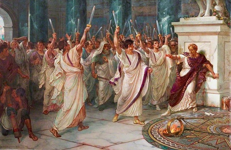 The assassination of Julius Caesar. Artist: William Holmes Sullivan, c. 1888.